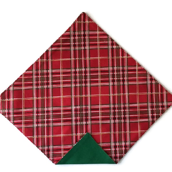 Holiday Handkerchief - Christmas Plaid Red with Metallic Gold Pocket Square - Adult Men's and Boys Sizing - Handcrafted in the USA