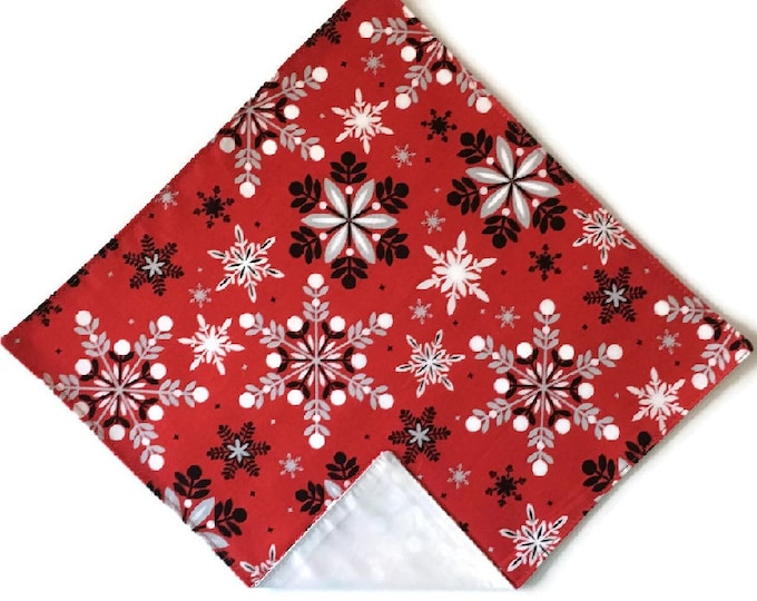 Snowflake Handkerchief -Holiday Colors of Red, Black, White, Grey Pocket Square - Adult Men's and Boys Sizing - Handcrafted in the USA