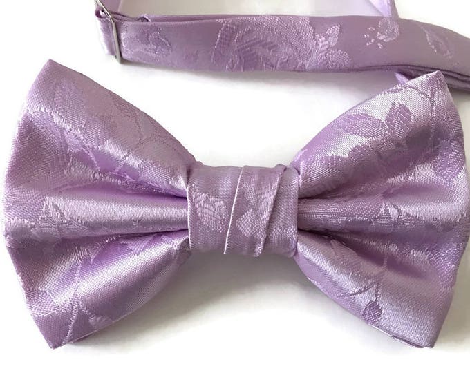 Handmade Pre-Tied Bow Tie - Lavender Rose Satin Jacquard - Baby to Adult Men's Sizing - Crafted in the USA