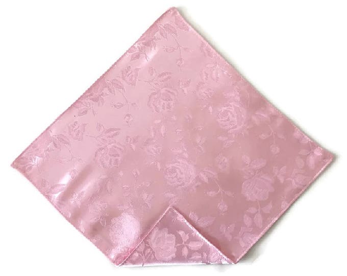 Handkerchief Pocket Square - Pink Rose Satin Jacquard - Adult Men's to Baby Sizing - Handcrafted in the USA