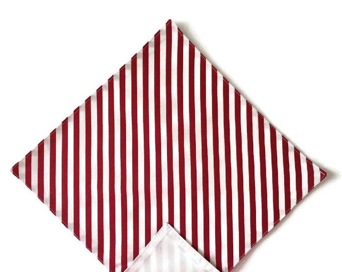 Handmade Pocket Square - Red & White Candy Cane Holiday Handkerchief - Baby to Adult Men's Sizing - Crafted in the USA