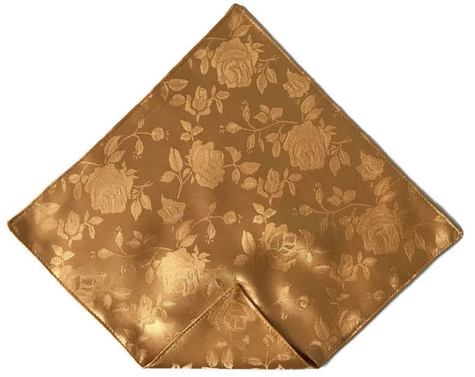 Handkerchief Pocket Square - Gold Rose Satin Jacquard - Adult Men's to Baby Sizing - Handcrafted in the USA