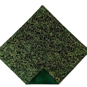 Handkerchief Pocket Square Green with Gold Metallic Swirls 100% Premium Cotton Adult Men's Sizing Handcrafted in the USA Adult Men 14 & Up