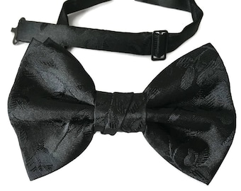 Handmade Pre-Tied Bow Tie - Black Rose Satin Jacquard - Adult Men's to Baby Sizing - Crafted in the USA