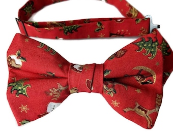 Red /& Gold Pre-tied Bow Tie Holiday Celebration Design for Baby to Adult