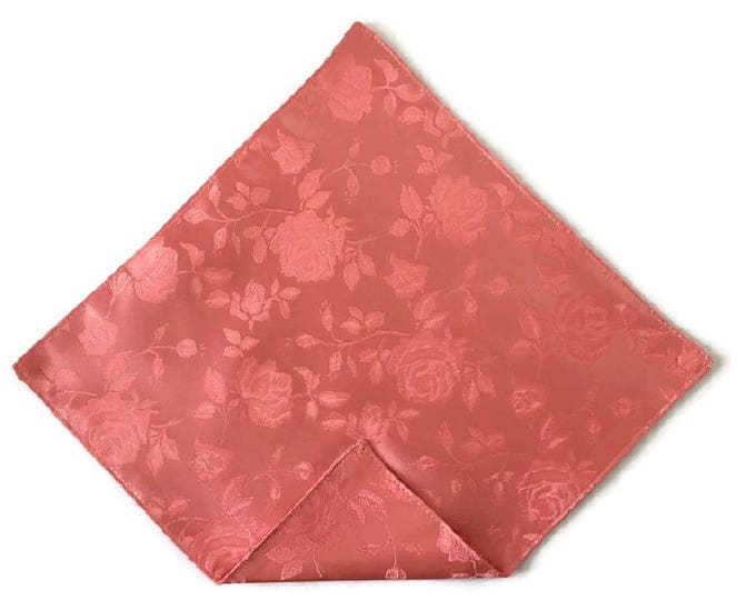 Handkerchief Pocket Square - Coral Rose Satin Jacquard - Adult Men's to Baby Sizing - Handcrafted in the USA