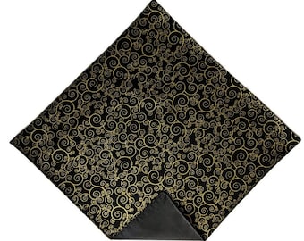 Handkerchief Pocket Square - Black with Gold Metallic Swirls - 100% Premium Cotton- Adult Men's Sizing - Handcrafted in the USA