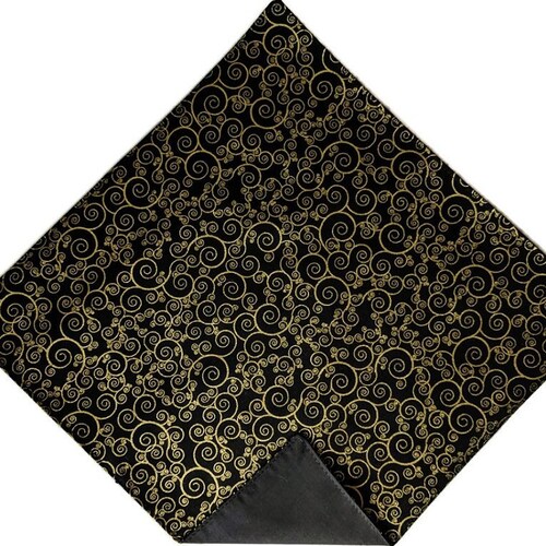 Handkerchief Pocket Square Black With Gold Metallic Roses Etsy