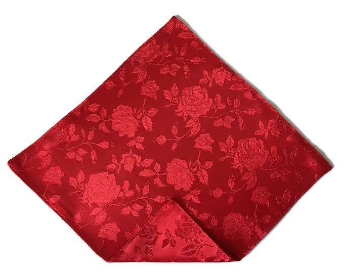 Handkerchief Pocket Square - Red Rose Satin Jacquard - Adult Men's to Baby Sizing - Handcrafted in the USA