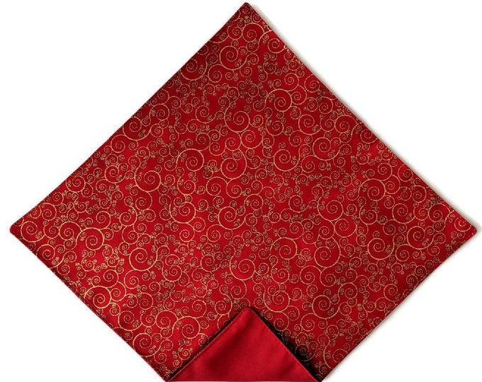 Handkerchief Pocket Square - Red with Gold Metallic Swirls - 100% Premium Cotton- Adult Men's Sizing - Handcrafted in the USA