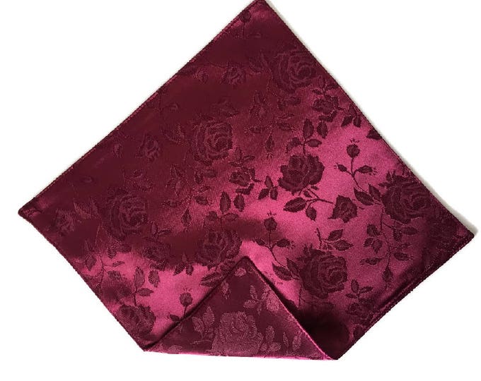 Handkerchief Pocket Square - Burgundy Rose Satin Jacquard - Adult Men's to Baby Sizing - Handcrafted in the USA