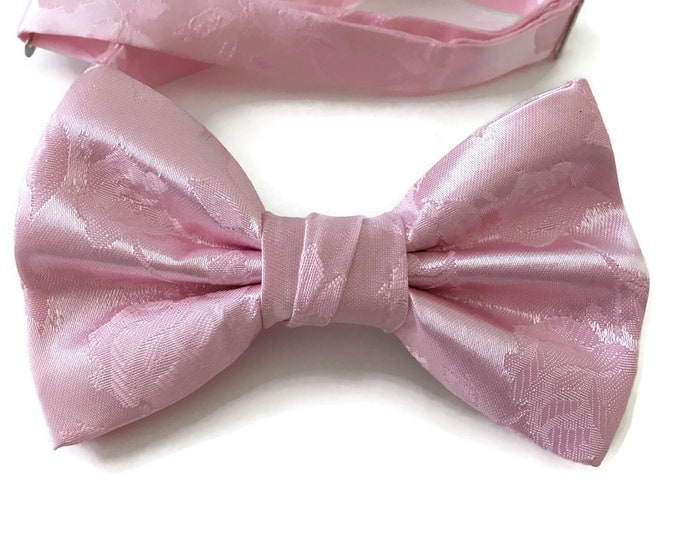 Handmade Pre-Tied Bow Tie - Pink Rose Satin Jacquard - Adult Men's to Baby Sizing - Crafted in the USA