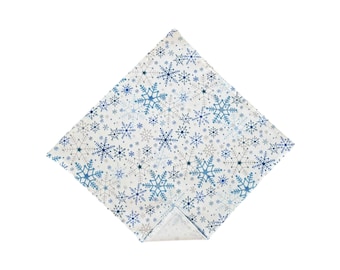 Holiday Pocket Square - Blue Snowflakes - Cotton Handkerchief - Adult Men's Sizing - Handcrafted in the USA