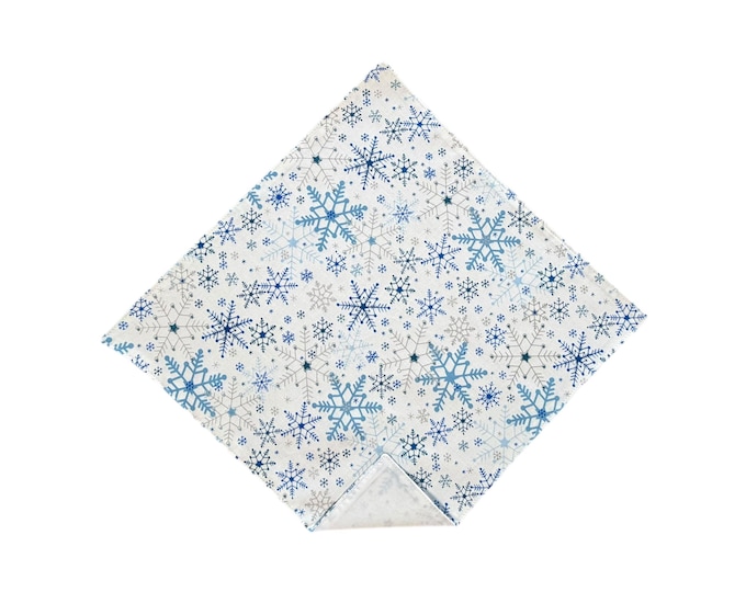 Holiday Pocket Square - Blue Snowflakes - Cotton Handkerchief - Adult Men's Sizing - Handcrafted in the USA