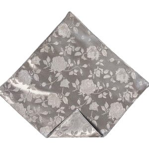 Pocket Square - Silver Grey Rose Satin Jacquard - Wedding Handkerchief - Adult Men&#39;s Sizing - Handcrafted in the USA