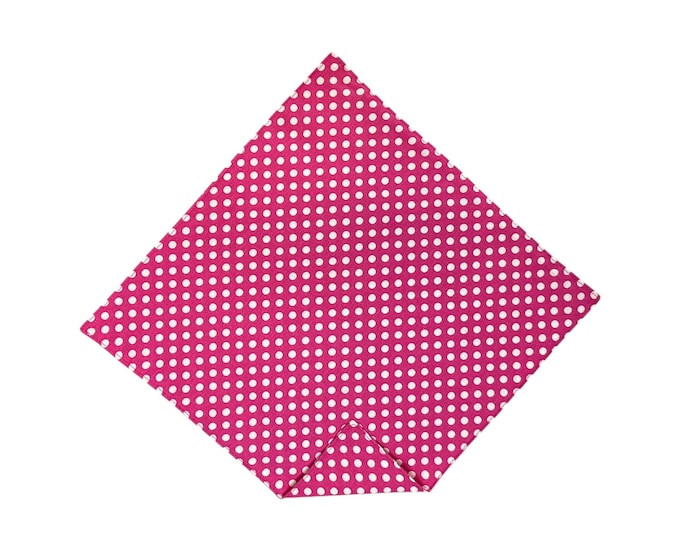 Handkerchief Pocket Square - Hot Pink & White Polka Dot - Adult Men's Sizing - Handcrafted in the USA