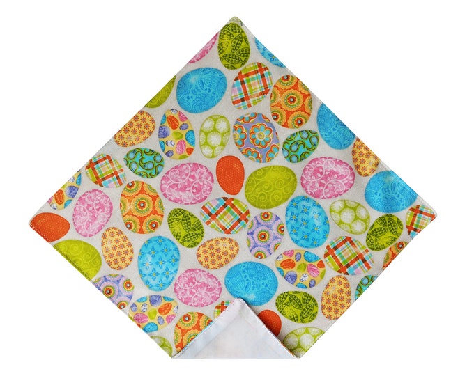 Handmade Pocket Square - Easter Holiday Multi-Colored Easter Egg Celebration Handkerchief - Adult Sizing