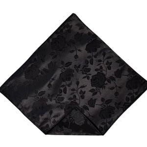 Handkerchief Pocket Square - Black Rose Satin Brocade - Adult Men&#39;s Sizing - Handcrafted in the USA