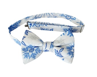 Snowflake Handmade Pretied Bow Tie - Christmas Blue - Cotton - Adult Men's Sizing - Crafted in the USA