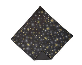 Pocket Square - Black with Gold Stars - Handkerchief Cotton- Adult Men's Sizing - Handcrafted in the USA