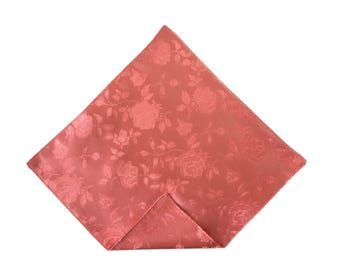 Pocket Square - Coral Rose Satin Jacquard - Wedding Handerkerchief - Adult Men's - Handcrafted in the USA