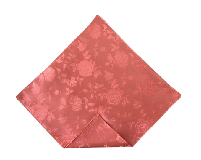 Pocket Square - Coral Rose Satin Jacquard - Wedding Handerkerchief - Adult Men's - Handcrafted in the USA