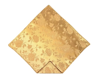 Pocket Square - Gold Rose Satin Jacquard Wedding Handkerchief - Adult Men's Sizing - Handcrafted in the USA