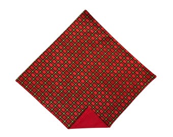 Holiday Pocket Square - RedChristmas Plaid - Cotton Handkerchief - Adult Men's Sizing - Handcrafted in the USA