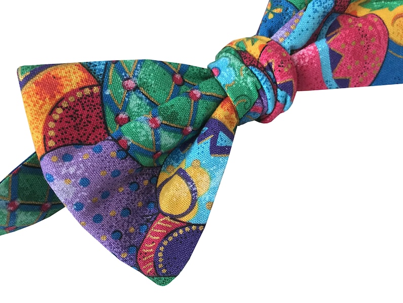 Adult Men/'s /& Boy/'s Sizing Handcrafted in the USA Multi-colored Spring Celebration of Holiday Eggs Easter Self-Tie Bow Tie