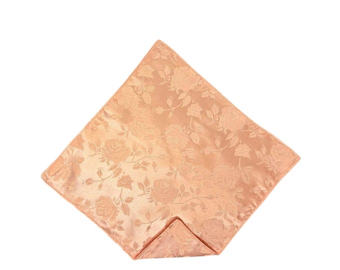 Pocket Square - Peach Rose Satin Jacquard - Wedding Handkerchief - Adult Men's Sizing - Handcrafted in the USA