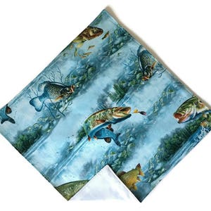 Handkerchief Pocket Square - Fishing Celebration in Shades of Blue - Adult Men&#39;s Sizing - Handcrafted in the USA