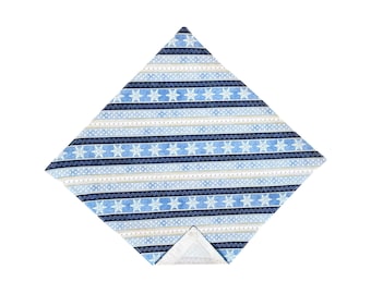 Holiday Pocket Square - Blue Snowflake Striped Handkerchief - Adult Men's Sizing - Crafted in the USA