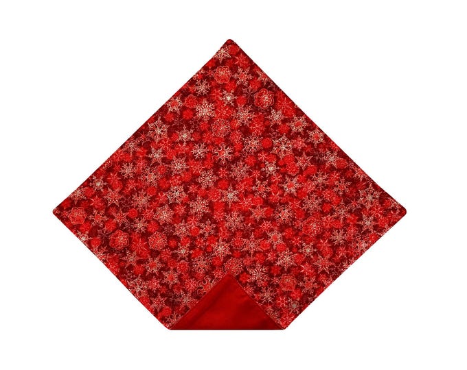 Holiday Pocket Square - Red with Silver Snowflakes Design - Adult Men's Sizing - Handcrafted in the USA