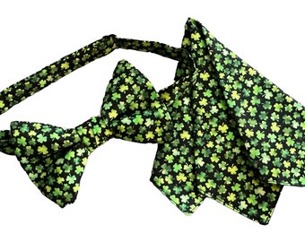 Shamrock Bow Tie & Pocket Square Set – St. Patrick's Day Cotton