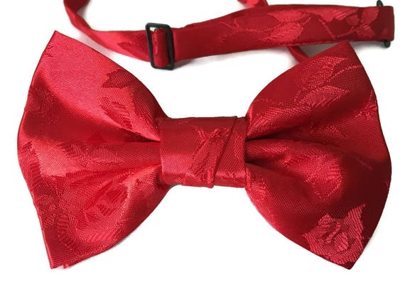 Handmade Pre-tied Bow Tie Red Rose Satin Jacquard Adult | Etsy