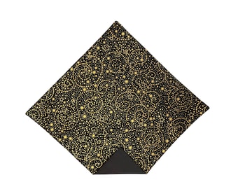 Pocket Square - Black Gold Stars - Handkerchief Cotton- Adult Men's Sizing - Handcrafted in the USA