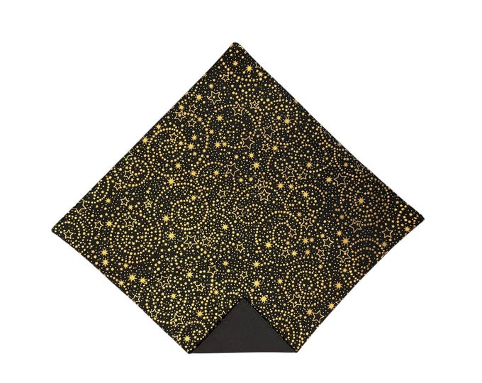 Pocket Square - Black Gold Stars - Handkerchief Cotton- Adult Men's Sizing - Handcrafted in the USA