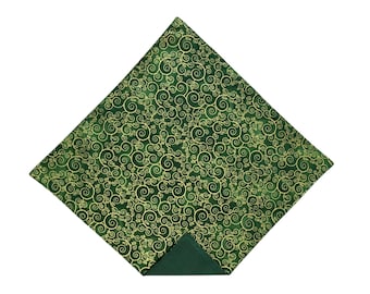 Pocket Square - Green with Gold Metallic Swirls - Cotton- Adult Men's Sizing - Handcrafted in the USA