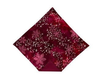 Holiday Pocket Square - Burgundy Snowflakes Christmas Handkerchief - Mens  Sizing - Handcrafted in the USA