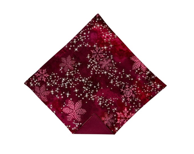 Holiday Pocket Square - Burgundy Snowflakes Christmas Handkerchief - Mens  Sizing - Handcrafted in the USA