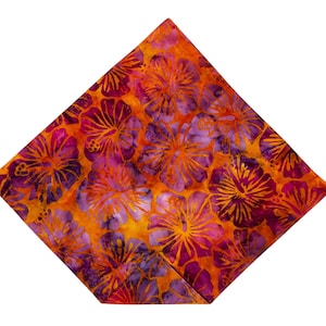 Hawaiian Floral Batik Pocket Square – Tangerine Orange, Handmade