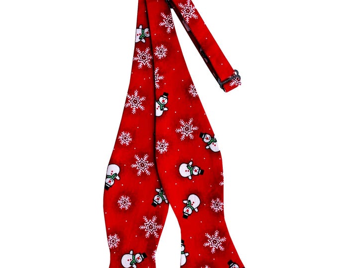 Self-tie Bow Tie - Snowman Holiday - Cotton - Adult Mens Sizing - Crafted in the USA