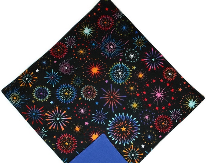 Handkerchief Pocket Square - Multi Colored Firework Celebration - Adult Men's Sizing - Handcrafted in the USA