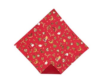 Holiday Pocket Square - Red Christmas Miniatures Celebration Handkerchief - Adult Men's Sizing - Crafted in the USA