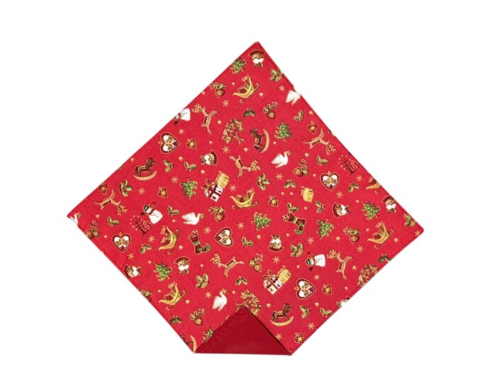 Holiday Pocket Square - Red Christmas Miniatures Celebration Handkerchief - Adult Men's Sizing - Crafted in the USA
