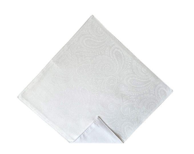 Religious Pocket Square - White on White Paisley Design Handkerchief for Communion - Boys and Youth/Men's Sizing - Handcrafted in the USA