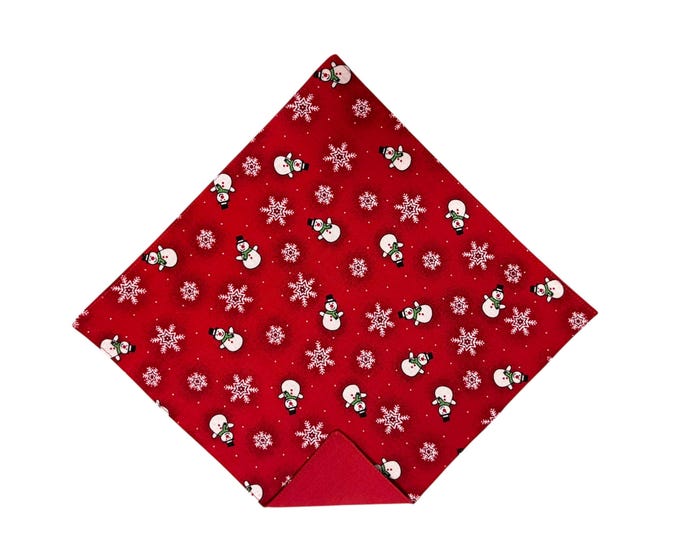 Holiday Pocket Square - Red with White Snowman & Snowflake - Adult Mens Sizing - Crafted in the USA