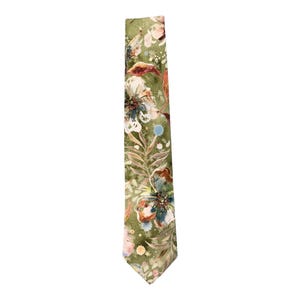 Handmade Self-tie Necktie - Vintage Fall Multi-Colored Watercolor Floral Medley - Adult Men&#39;s Sizing - Crafted in the USA