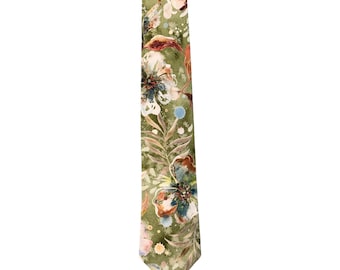 Handmade Self-tie Necktie - Vintage Fall Multi-Colored Watercolor Floral Medley - Adult Men's Sizing - Crafted in the USA