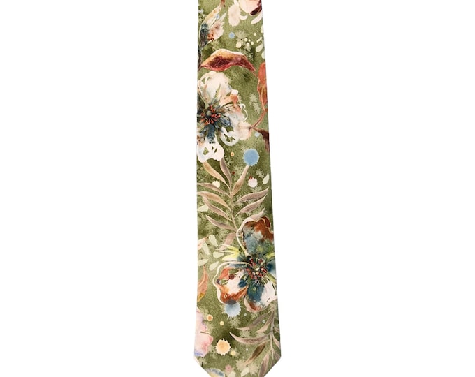 Handmade Self-tie Necktie - Vintage Fall Multi-Colored Watercolor Floral Medley - Adult Men's Sizing - Crafted in the USA